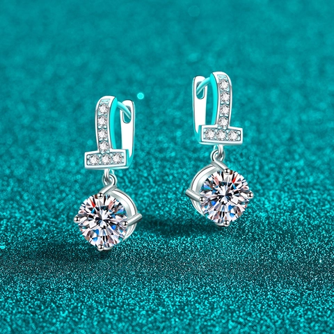 Luxury S925 Sterling Silver Moissanite Drop Earrings T-Shaped Geometric Zirconia Earrings For Women Elegant Party Jewelry Gift