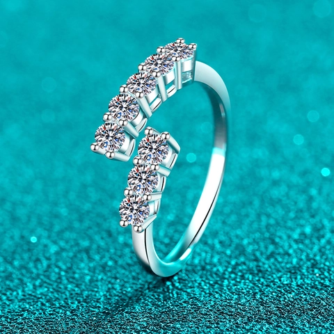 S925 Sterling Zilver Moissaniet Verstelbare Ring Vrouwen Dubbele Rij Pavé Open Ring Minimalistische Mode Sieraden Ring Cadeau