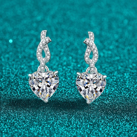 925 Sterling Silver Moissanite Zirconia Heart Stud Earrings For Women Fresh Sweet Daily Party Jewelry Valentine Day Gift