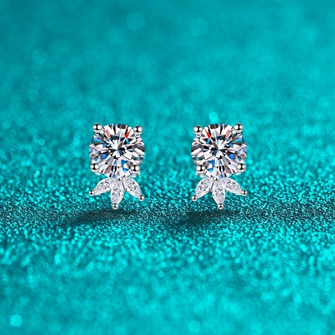 S925 Sterling Silver Moissanite Stud Earrings For Women Marquise Leaf Design Four Prong Tiny Sparkle Daily Wedding Jewelry