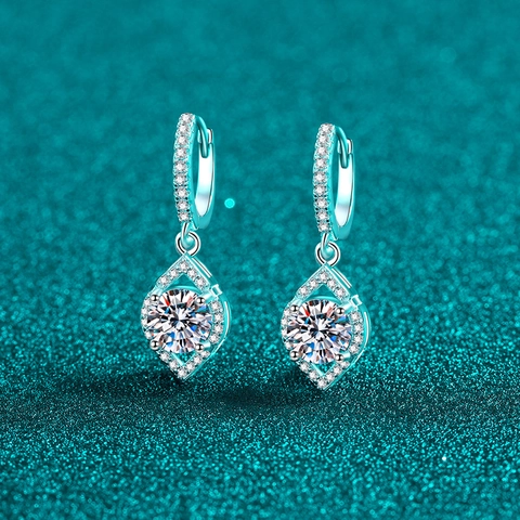 925 Sterling Silver Moissanite Zirconia Rhombus Drop Earrings Geometric Dangle Earrings For Women Fashion Jewelry Elegant
