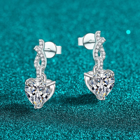 925 Sterling Silver Moissanite Zirconia Heart Stud Earrings For Women Fresh Sweet Daily Party Jewelry Valentine Day Gift