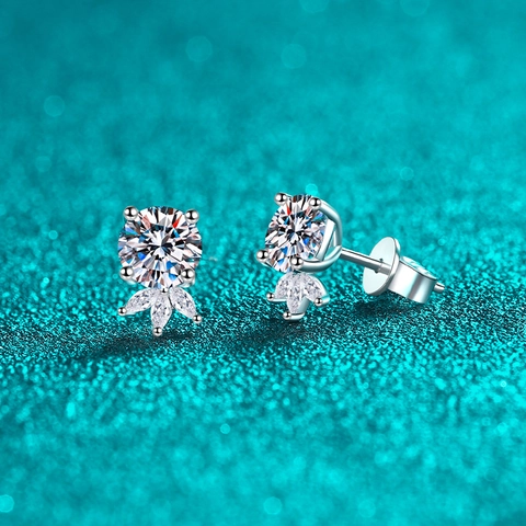 S925 Sterling Silver Moissanite Stud Earrings For Women Marquise Leaf Design Four Prong Tiny Sparkle Daily Wedding Jewelry