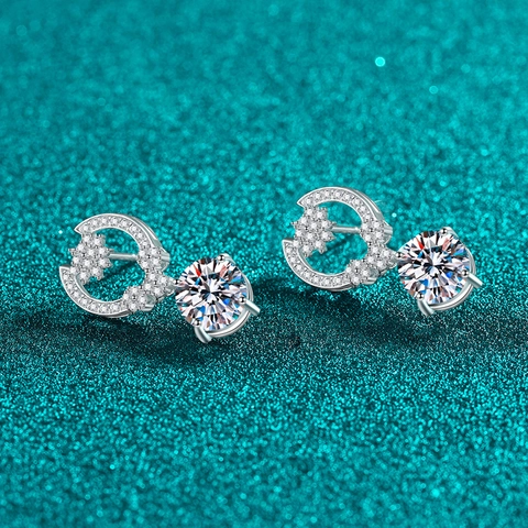 925 Sterling Silver Moissanite Zirconia Stud Earrings For Women Exquisite Luxury Round Cut Heart Star Earrings Jewelry Gift
