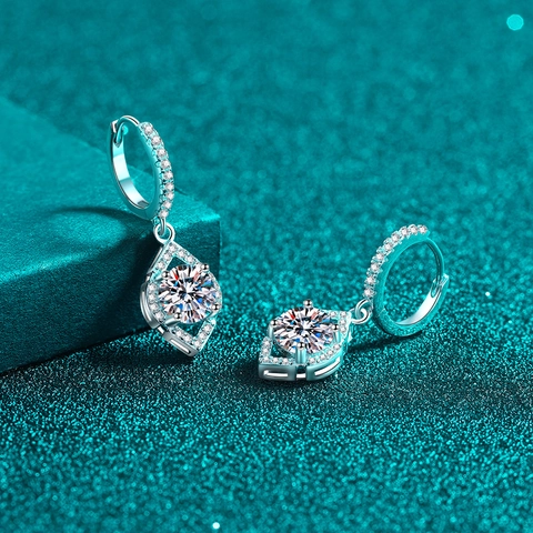 925 Sterling Silver Moissanite Zirconia Rhombus Drop Earrings Geometric Dangle Earrings For Women Fashion Jewelry Elegant