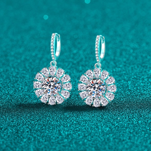 925 Sterling Silver Moissanite Sunflower Stud Earrings For Women Exquisite Light Luxury Rhinestone Floral Wedding Jewelry Gift