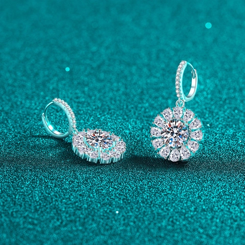 925 Sterling Silver Moissanite Sunflower Stud Earrings For Women Exquisite Light Luxury Rhinestone Floral Wedding Jewelry Gift