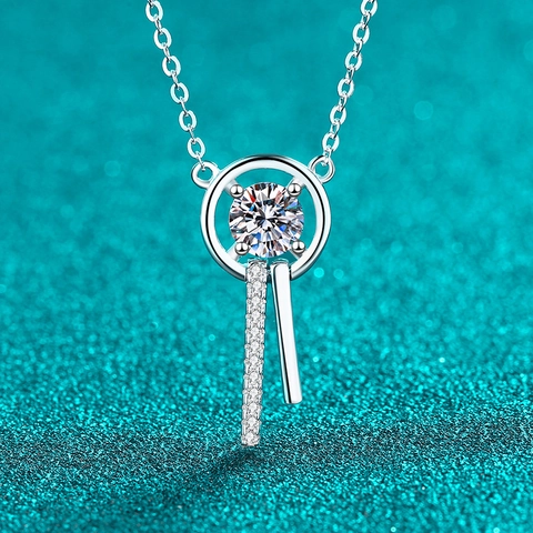 Collar de Plata de Ley 925 con Colgante de Moissanita Circonia para Mujer Minimalista Geométrico Borla Cadena Joyería