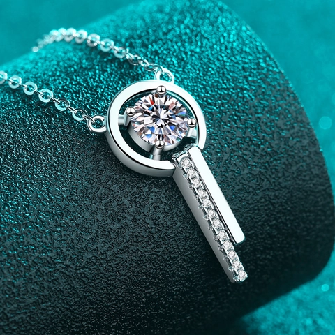 Collar de Plata de Ley 925 con Colgante de Moissanita Circonia para Mujer Minimalista Geométrico Borla Cadena Joyería