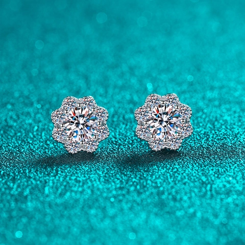 Pendientes de Botón de Girasol de Plata de Ley S925 para Mujer Brillante Color D VVS1 Moissanita Circonia Joyería Regalo
