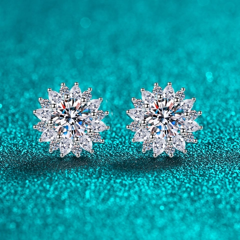 925 Sterling Silver Sunflower Stud Earrings Minimalist Luxurious Moissanite Zirconia Dainty Flower Ear Jewelry For Women Daily Wear