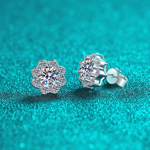 Pendientes de Botón de Girasol de Plata de Ley S925 para Mujer Brillante Color D VVS1 Moissanita Circonia Joyería Regalo