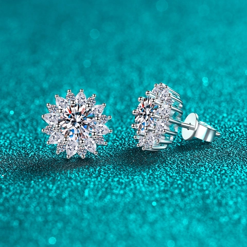925 Sterling Silver Sunflower Stud Earrings Minimalist Luxurious Moissanite Zirconia Dainty Flower Ear Jewelry For Women Daily Wear