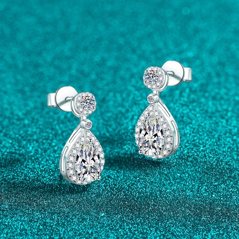 Σκουλαρίκια από Ασήμι S925 Pear Shape Moissanite Ζιρκόνια για Γυναίκες Halo Σταγόνα Νερού Κομψά Κοσμήματα Δώρο
