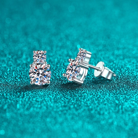 S925 Sterling Silver Moissanite Stud Earrings For Women Double Round Stone Minimalist Fashion Daily Commute Jewelry Earrings