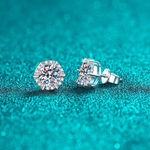 Lussuosi Orecchini a Bottone in Argento Sterling 925 Moissanite Zirconia Round Halo Gioielli con Gemme Scintillanti per Donna Matrimonio