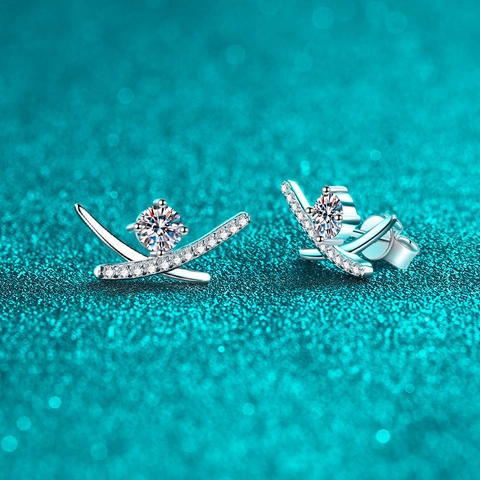 Orecchini a Bottone in Argento Sterling 925 con Forma a X Geometrica Moissanite Zirconia per Donna Gioielli Semplici Eleganti