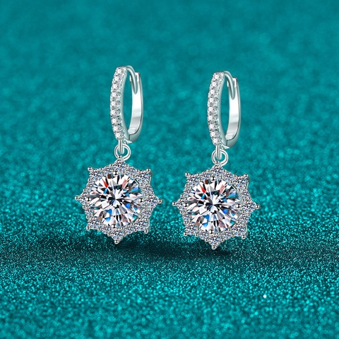 925 Sterling Zilver Moissaniet Oorknopjes Voor Dames Achtpuntige Sneeuwvlok Creolen Luxe Sieraden Vakantiecadeau