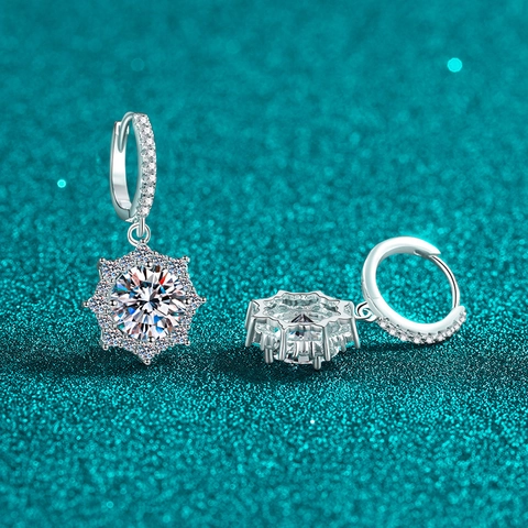 925 Sterling Zilver Moissaniet Oorknopjes Voor Dames Achtpuntige Sneeuwvlok Creolen Luxe Sieraden Vakantiecadeau