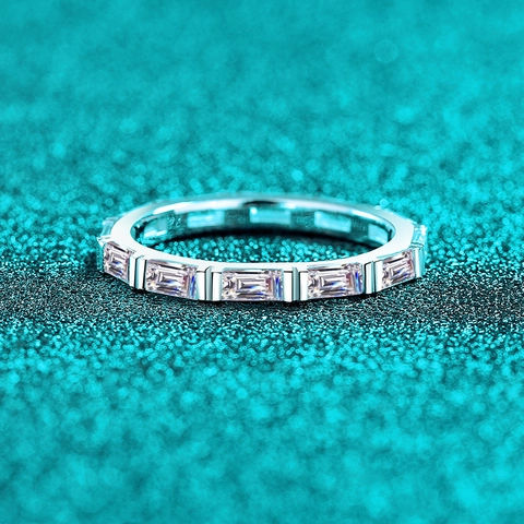 S925 Sterling Zilver Moissaniet Ring Baguette Geslepen Eternity Band Bamboeknoop Stapelbare Ring Voor Dames Sieraden Cadeau