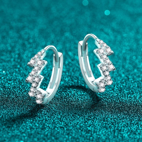 925 Sterling Zilver Moissaniet Bliksem Oorknopjes Voor Vrouwen Minimalistische Golf Hartslag Creolen Mode Sieraden