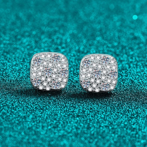 S925 Sterling Silver Moissanite Stud Earrings For Women Square Geometric D Color VVS1 Sparkly Gemstone Earrings Fine Jewelry