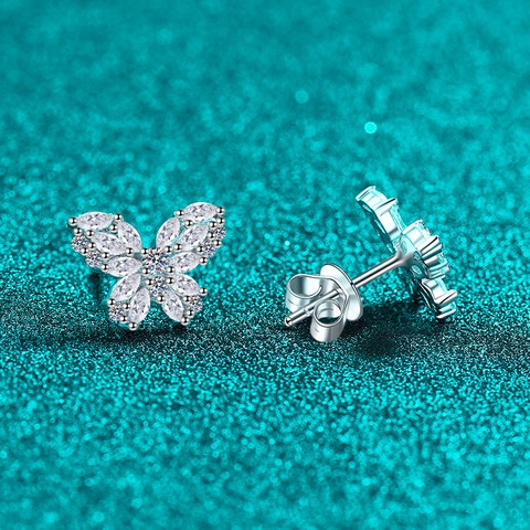 Pendientes de Botón Mariposa de Plata de Ley S925 Joyas de Moissanita de 1.386ct Corte Marquisa Elegantes para Mujer