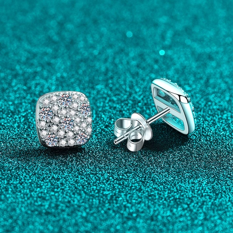 S925 Sterling Silver Moissanite Stud Earrings For Women Square Geometric D Color VVS1 Sparkly Gemstone Earrings Fine Jewelry