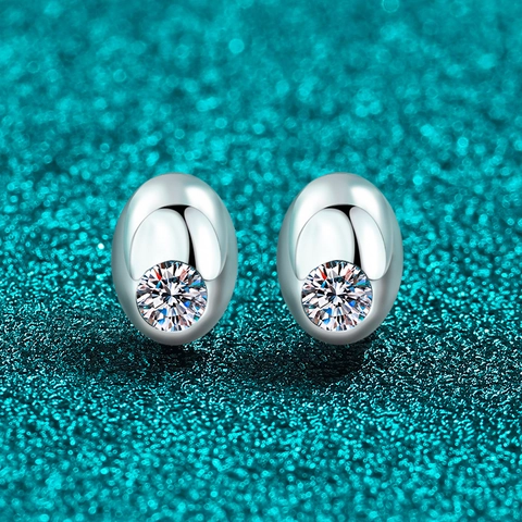 Pendientes de Botón de Plata de Ley 925 y Moissanita para Mujer Ovalados en Forma de U Color D VVS1 Joyería Fina Regalo