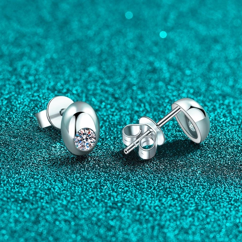 Pendientes de Botón de Plata de Ley 925 y Moissanita para Mujer Ovalados en Forma de U Color D VVS1 Joyería Fina Regalo