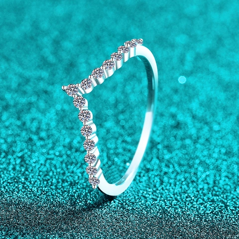 925 Sterling Zilver Moissaniet V-Vorm Ring Voor Vrouwen Minimalistische Chevron Stapelbare Verloving Trouwring Mode Sieraden Cadeau