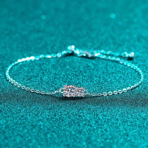 S925 Sterling Silver Moissanite Bracelet For Women Round Brilliant Cut Adjustable Chain Minimalist Asymmetrical Fine Jewelry