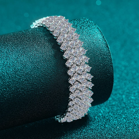 Lussuoso Bracciale in Argento Sterling 925 con Moissanite a Più File Bracciale a Catena Larga Moissanite Gioielli Hip Hop Esagerati per Donna