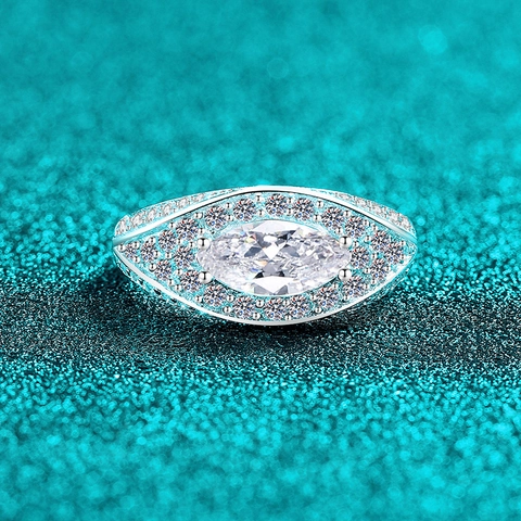 Lussuoso Anello in Argento Sterling 925 con Moissanite Taglio Marquise da Donna Pavé Malocchio Halo Gioielli per Matrimonio Fidanzamento