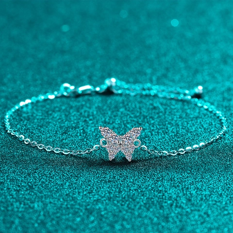 Pulsera de Mariposa de Plata de Ley 925 para Mujer Moissanita Incrustada Ajustable Minimalista Elegante Joyería Regalo
