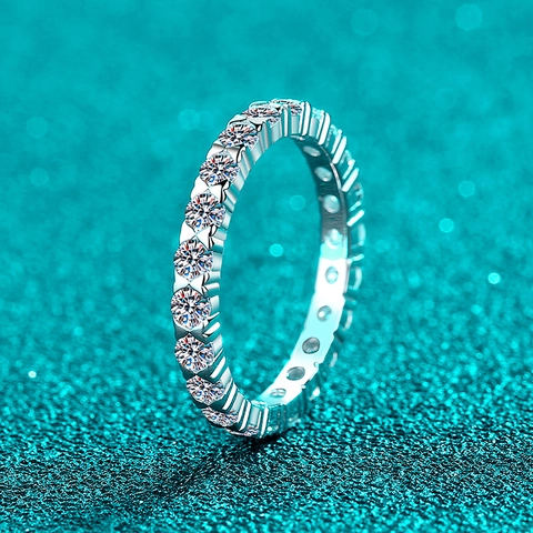 925 Sterlingsilber Moissanit Eternity Ring Für Damen Pave Rundschliff Hochzeit Band Mode Minimalistisch Schmuck Geschenk