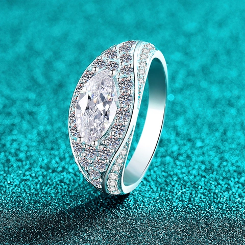 Lussuoso Anello in Argento Sterling 925 con Moissanite Taglio Marquise da Donna Pavé Malocchio Halo Gioielli per Matrimonio Fidanzamento