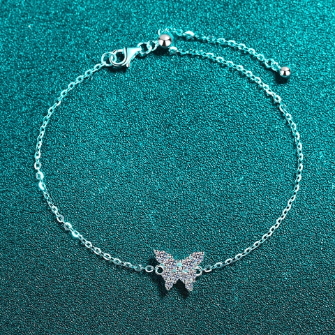 Pulsera de Mariposa de Plata de Ley 925 para Mujer Moissanita Incrustada Ajustable Minimalista Elegante Joyería Regalo