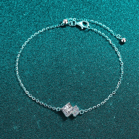 Pulsera de Plata de Ley 925 con Moissanita para Mujer Circonia Cuadrado Geométrico Simple Ajustable Joyería de Moda Regalo