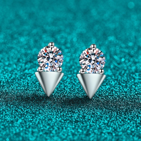 S925 Sterling Silver Moissanite Zirconia Stud Earrings For Women Triangle Geometric Minimalist Daily Office Jewelry