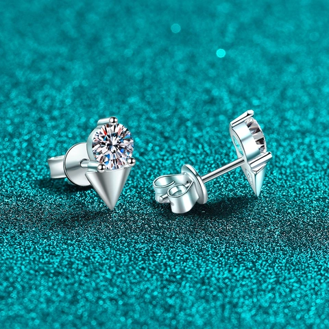 S925 Sterling Silver Moissanite Zirconia Stud Earrings For Women Triangle Geometric Minimalist Daily Office Jewelry