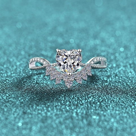 S925 Sterling Silver Moissanite Ring For Women Sweet Hollow Heart Crown Design 1ct Moissanite Engagement Wedding Jewelry Gift