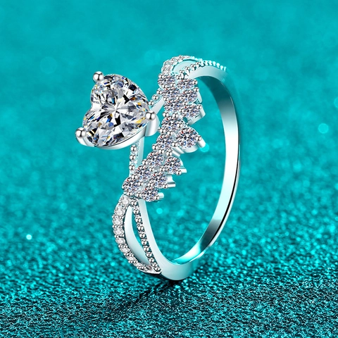 S925 Sterling Silver Moissanite Ring For Women Sweet Hollow Heart Crown Design 1ct Moissanite Engagement Wedding Jewelry Gift