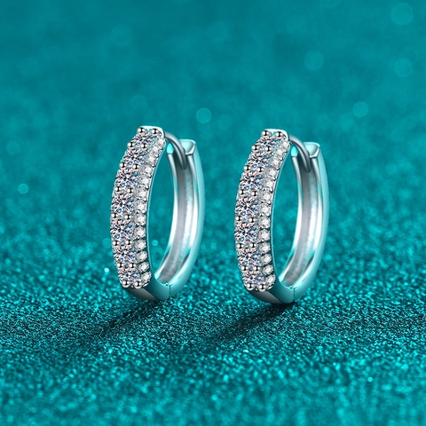 Pendientes de Aro de Plata de Ley 925 con Moissanita para Mujer Pendientes Huggie Redondos Geométricos Elegantes Joyería