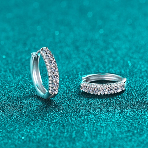 Pendientes de Aro de Plata de Ley 925 con Moissanita para Mujer Pendientes Huggie Redondos Geométricos Elegantes Joyería