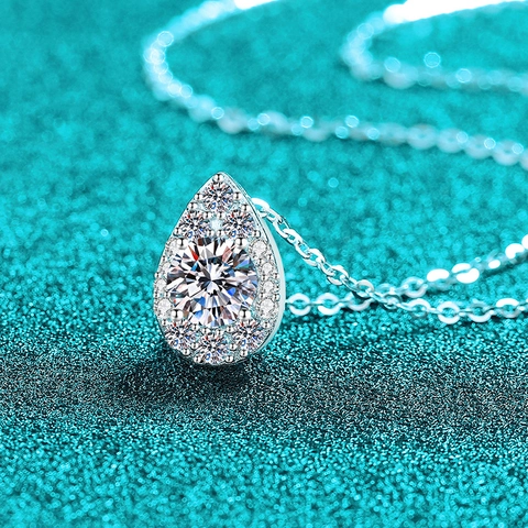 Luxury 925 Sterling Silver Moissanite Teardrop Pendant Necklace For Women Pear Shape Zirconia Daily Wear Fashion Jewelry