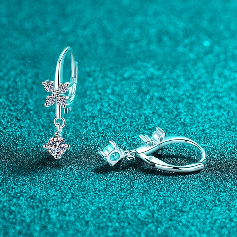 Pendientes Colgantes de Mariposa con Moissanita de Plata de Ley 925 para Mujer Elegantes Pendientes de Botón de Mariposa de Moissanita Corte Redondo Joyería Regalo