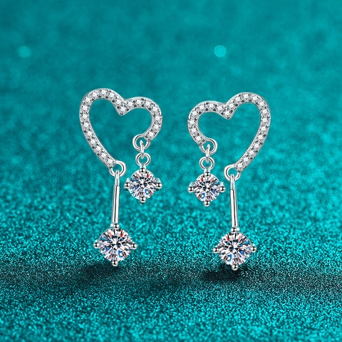 Pendientes Colgantes de Corazón de Plata de Ley 925 con Moissanita y Circonia Elegantes Pendientes de Borla para Mujer Regalo