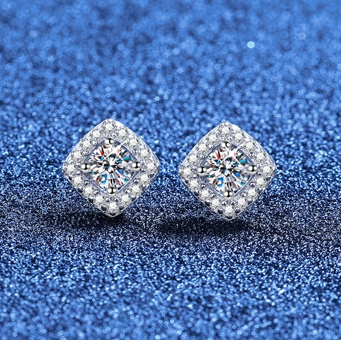 Pendientes de Botón de Plata de Ley 925 Moissanita para Mujer Joyería Pendientes de Halo Cuadrado Con Certificado GRA Regalo de Lujo