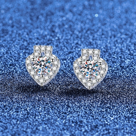 Pendientes de Botón de Corazón de Moissanita de Plata de Ley 925 para Mujer Con Certificado GRA Halo Corazón Color D VVS1 Joyería